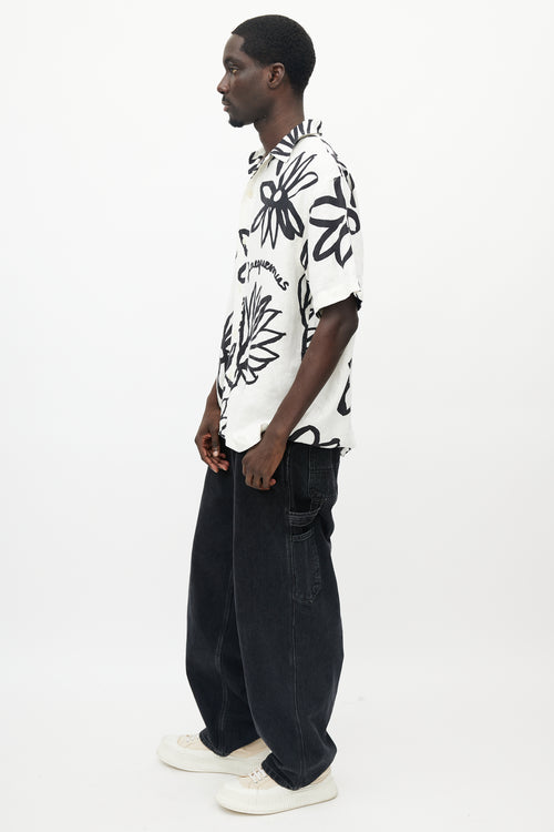 Jacquemus White 
Black Le Splash Floral Linen Shirt