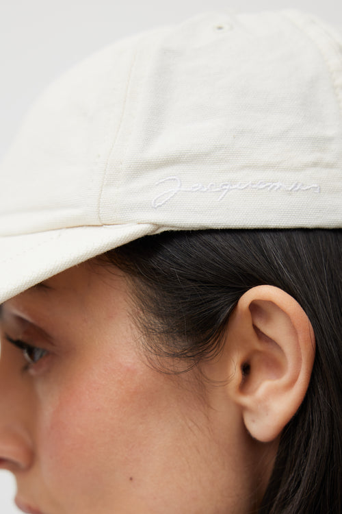 Jacquemus Cream Canvas Logo Cap