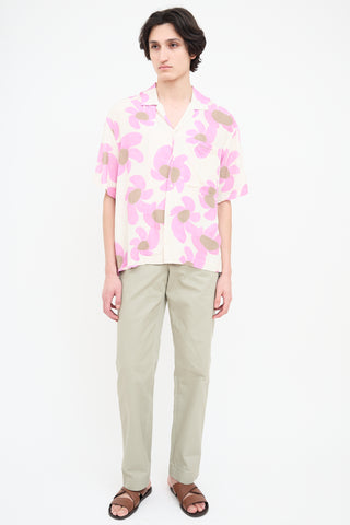 Jacquemus White 
Pink Floral Short Sleeve Shirt