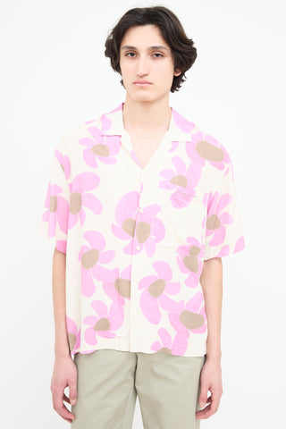 Jacquemus White 
Pink Floral Short Sleeve Shirt