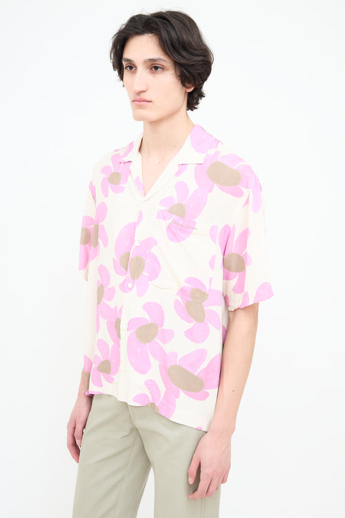 Jacquemus White 
Pink Floral Short Sleeve Shirt