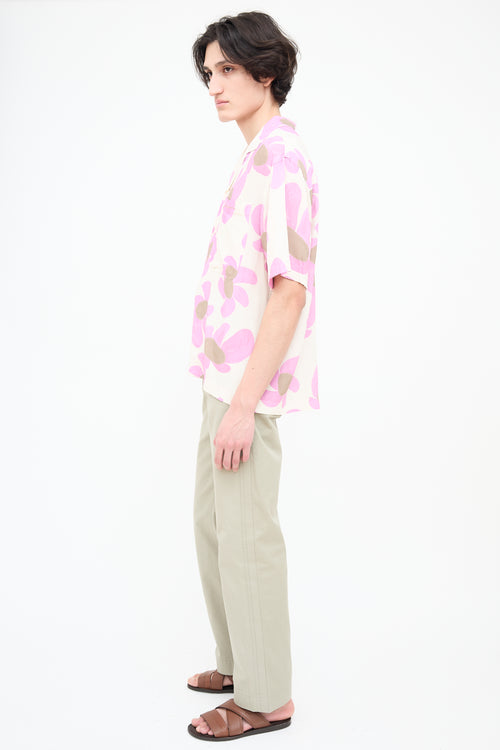 Jacquemus White 
Pink Floral Short Sleeve Shirt