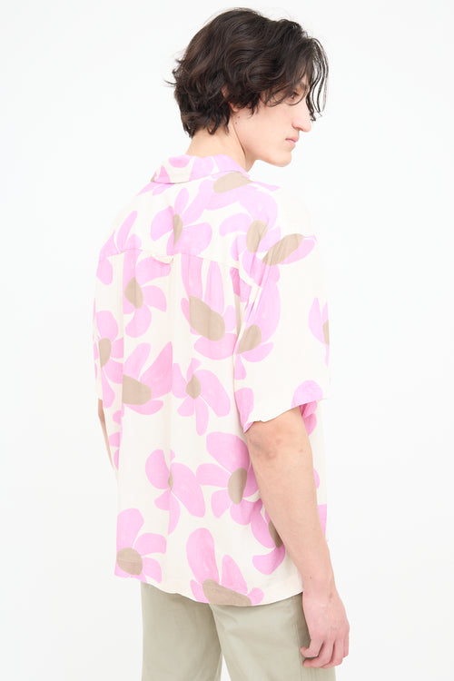 Jacquemus White 
Pink Floral Short Sleeve Shirt