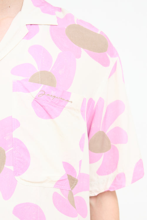 Jacquemus White 
Pink Floral Short Sleeve Shirt