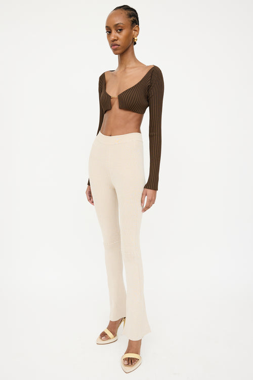 Jacquemus Beige Ribbed Knit Flared Trouser