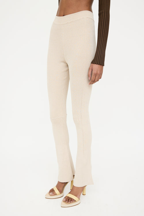 Jacquemus Beige Ribbed Knit Flared Trouser