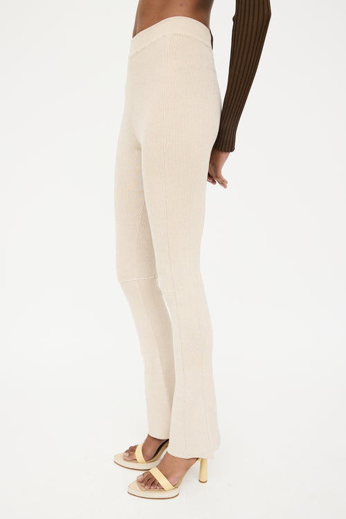 Jacquemus Beige Ribbed Knit Flared Trouser