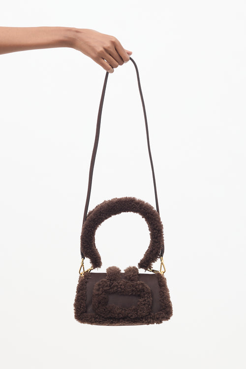 Jacquemus Dark Suede 
Shearling Le Petit Bambinou Doux Bag