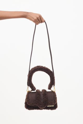 Jacquemus Dark Suede 
Shearling Le Petit Bambinou Doux Bag