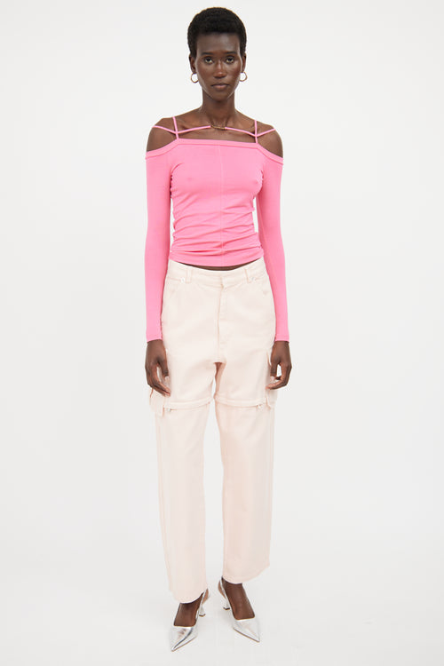 Jacquemus Pink Off The Shoulder Logo Top