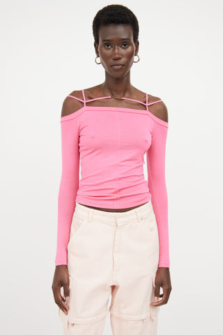 Jacquemus Pink Off The Shoulder Logo Top