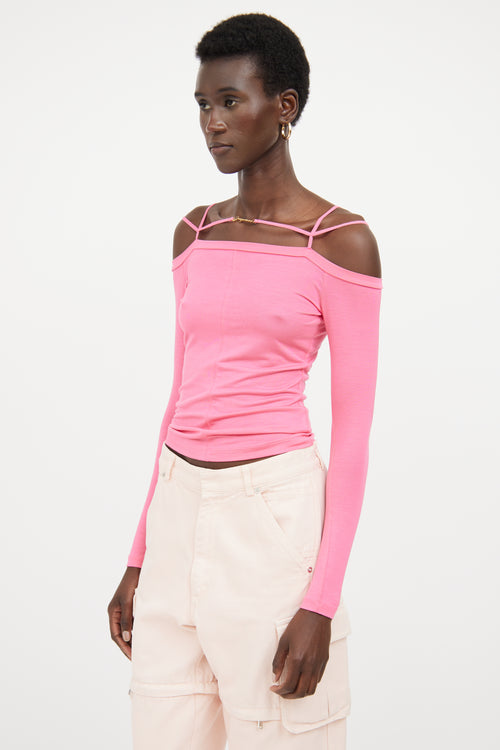 Jacquemus Pink Off The Shoulder Logo Top