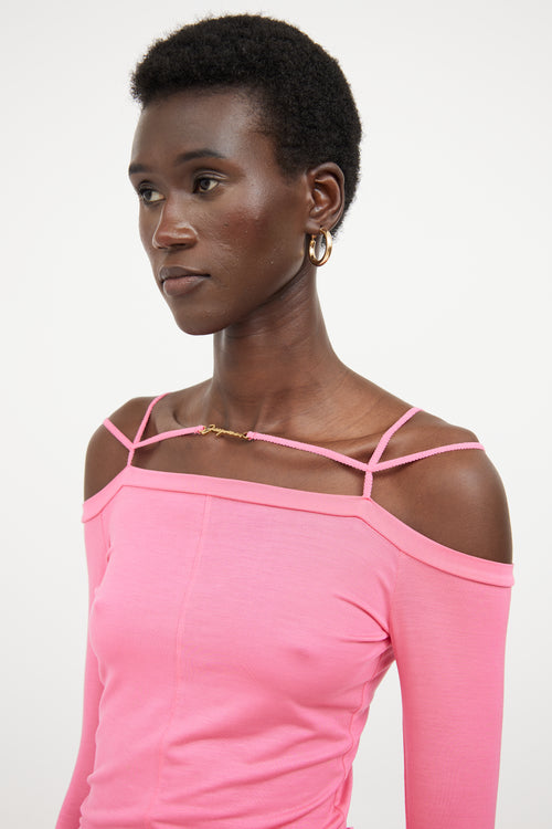 Jacquemus Pink Off The Shoulder Logo Top