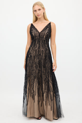 Jason Wu Beige 
Black Sheer Mesh Gown