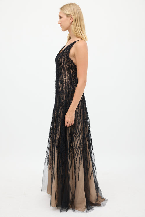 Jason Wu Beige 
Black Sheer Mesh Gown