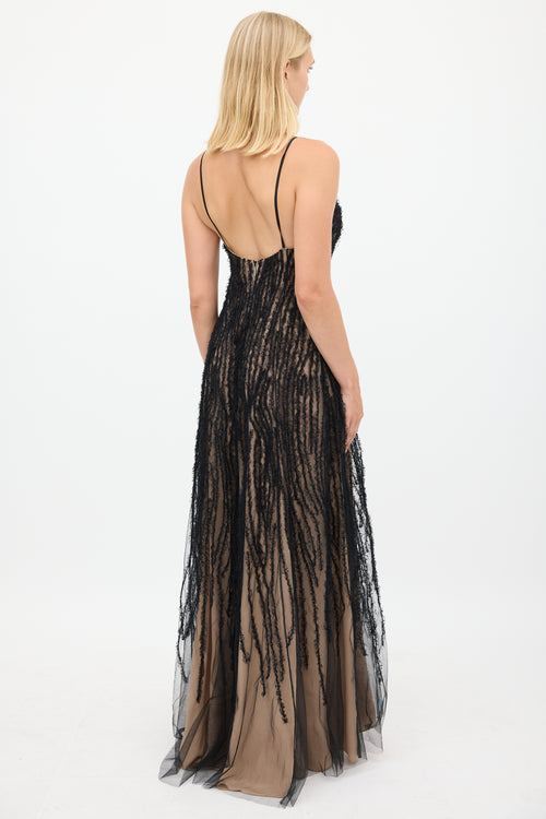 Jason Wu Beige 
Black Sheer Mesh Gown