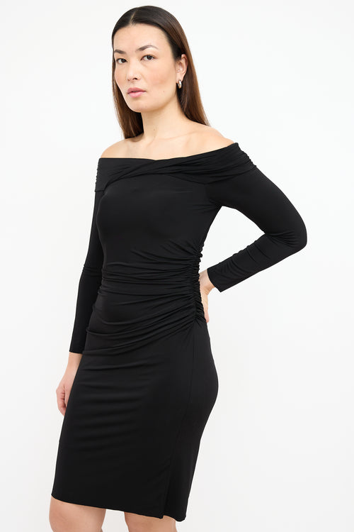  Black Ruched Off The Shoulder Dress