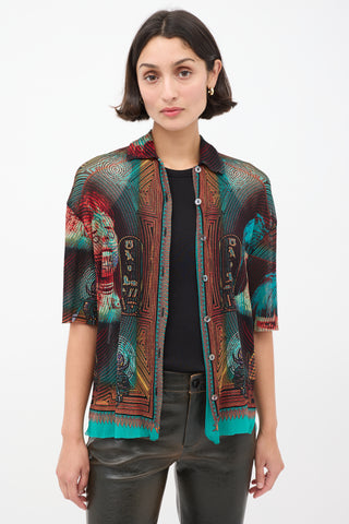 Jean Paul Gaultier 1990s Multicolour Mesh Currency Print Shirt