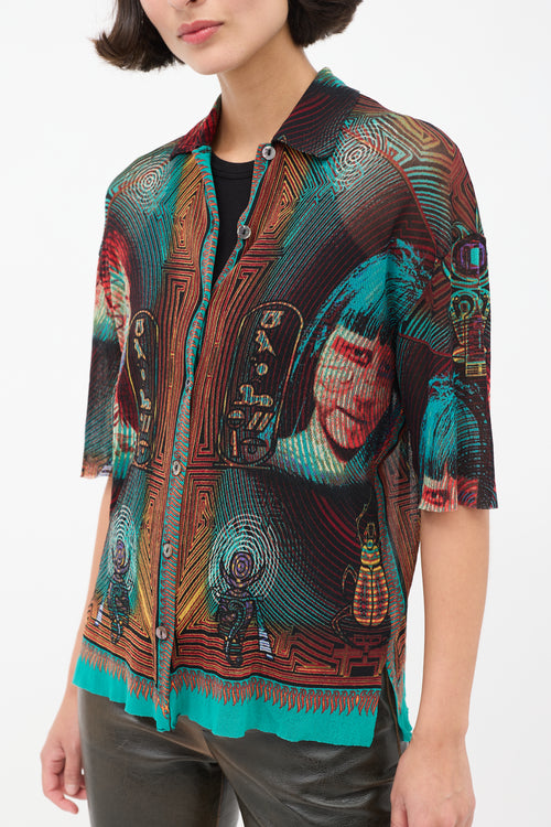 Jean Paul Gaultier 1990s Multicolour Mesh Currency Print Shirt