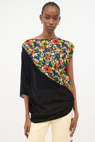 Jean Paul Gaultier Asymmetrical Drape Printed Top