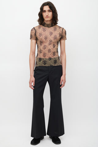 Jean Paul Gaultier Beige 
Red Floral Mesh Top