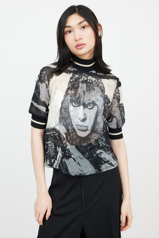 Jean Paul Gaultier Black 
Cream Graphic Mesh Top