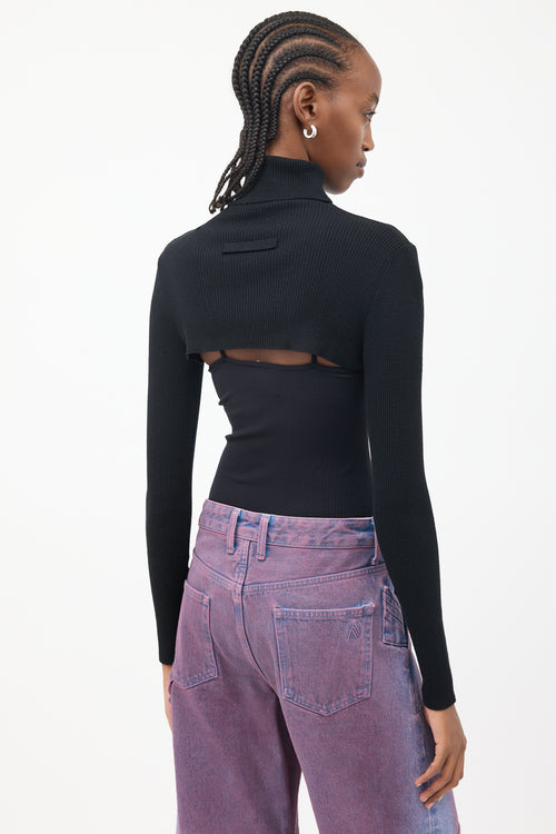 Jean Paul Gaultier Black Cropped Ribbed Knit Top