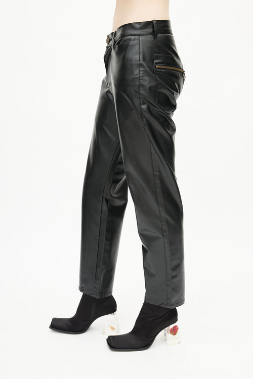 Jean Paul Gaultier Black Faux Leather Logo Trouser