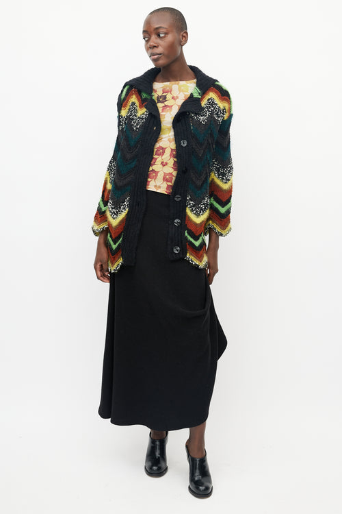 Jean Paul Gaultier Black 
Multicolour Crochet Chevron Cardigan