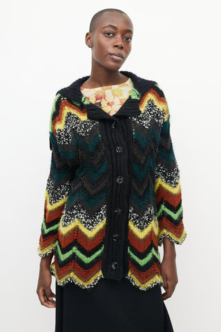 Jean Paul Gaultier Black 
Multicolour Crochet Chevron Cardigan