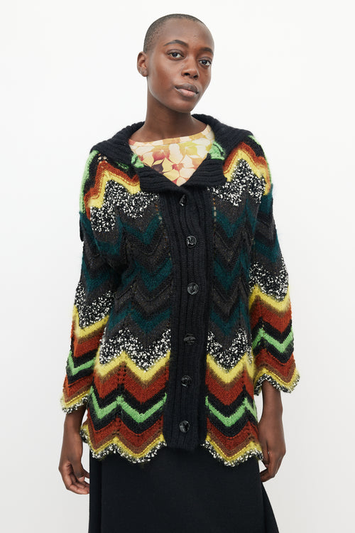 Jean Paul Gaultier Black 
Multicolour Crochet Chevron Cardigan