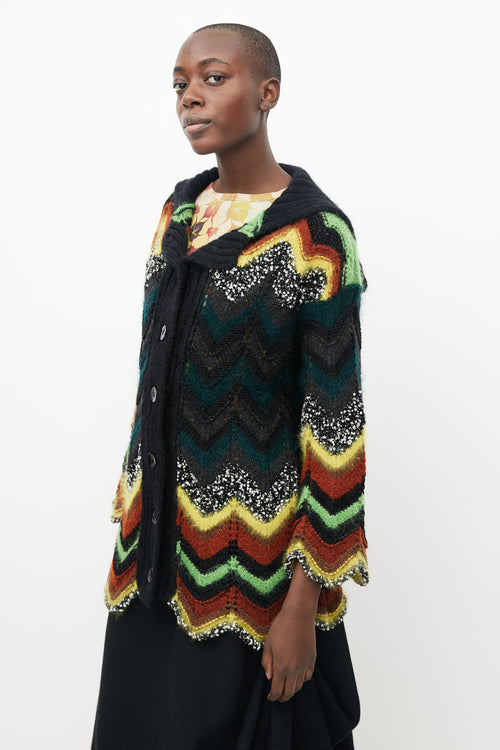 Jean Paul Gaultier Black 
Multicolour Crochet Chevron Cardigan