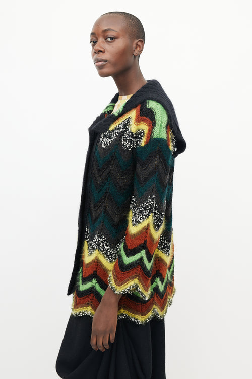 Jean Paul Gaultier Black 
Multicolour Crochet Chevron Cardigan