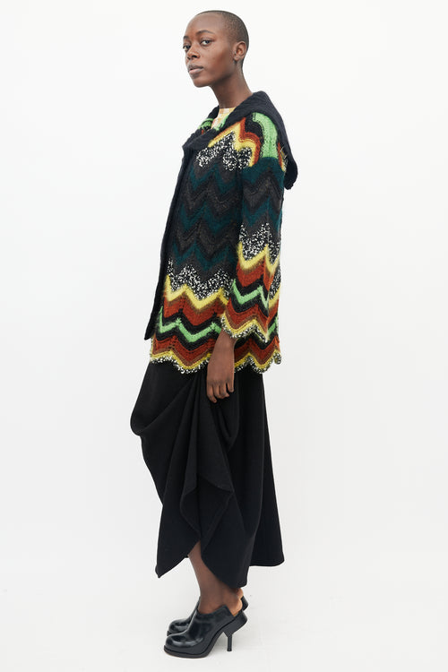 Jean Paul Gaultier Black 
Multicolour Crochet Chevron Cardigan