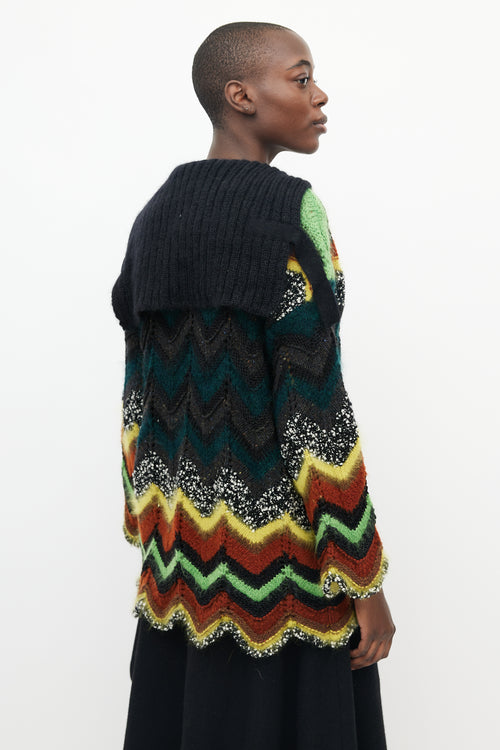 Jean Paul Gaultier Black 
Multicolour Crochet Chevron Cardigan