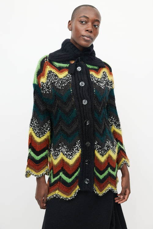 Jean Paul Gaultier Black 
Multicolour Crochet Chevron Cardigan