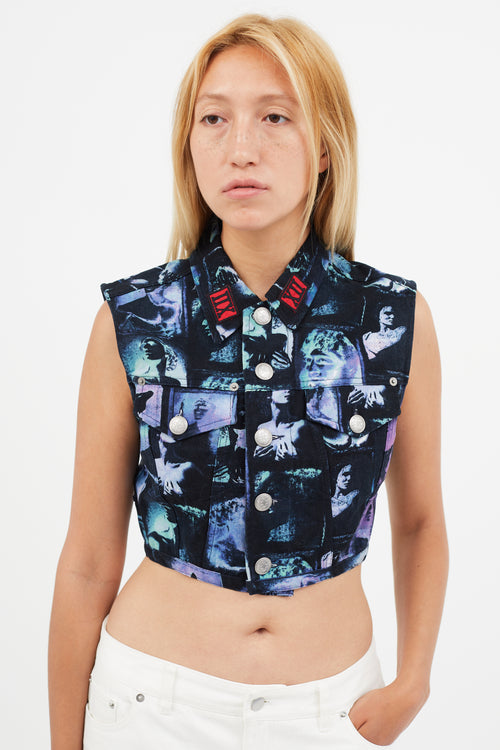 Jean Paul Gaultier Black 
Multicolour Print Cropped Vest