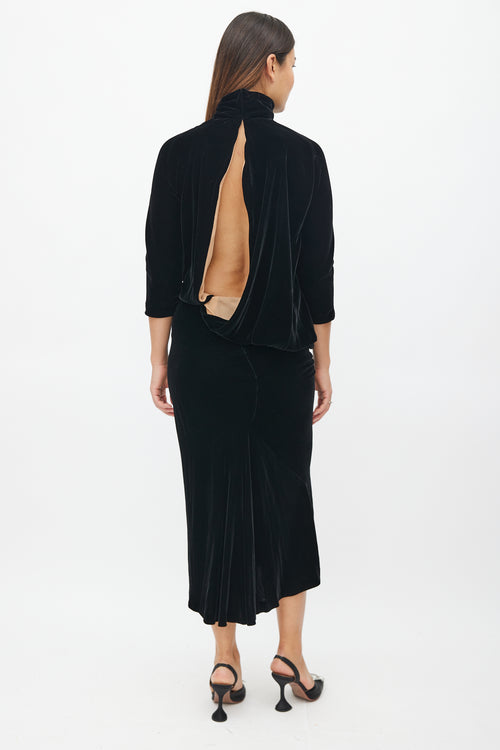 Jean Paul Gaultier Black Velvet Drape Backless Dress