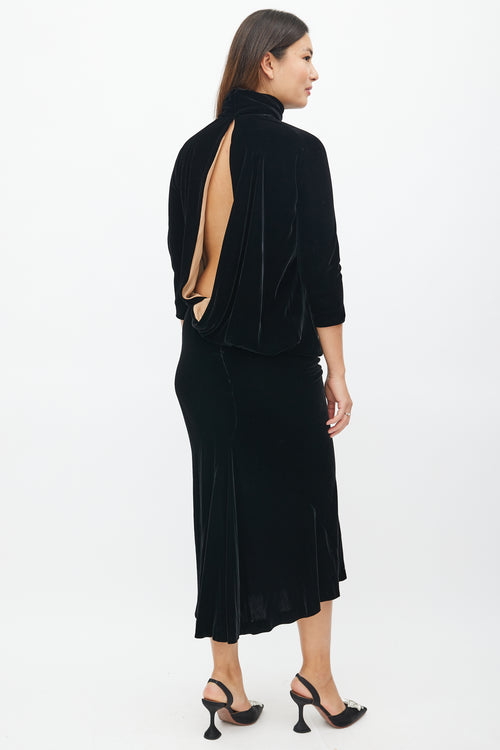 Jean Paul Gaultier Black Velvet Drape Backless Dress