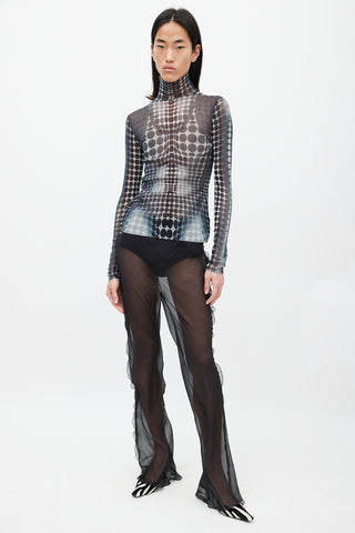 Jean Paul Gaultier Black 
White Polka Dot Mesh Top