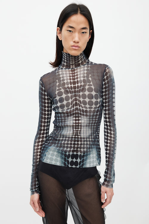 Jean Paul Gaultier Black 
White Polka Dot Mesh Top