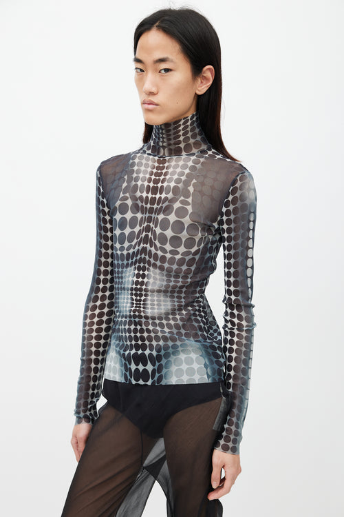 Jean Paul Gaultier Black 
White Polka Dot Mesh Top