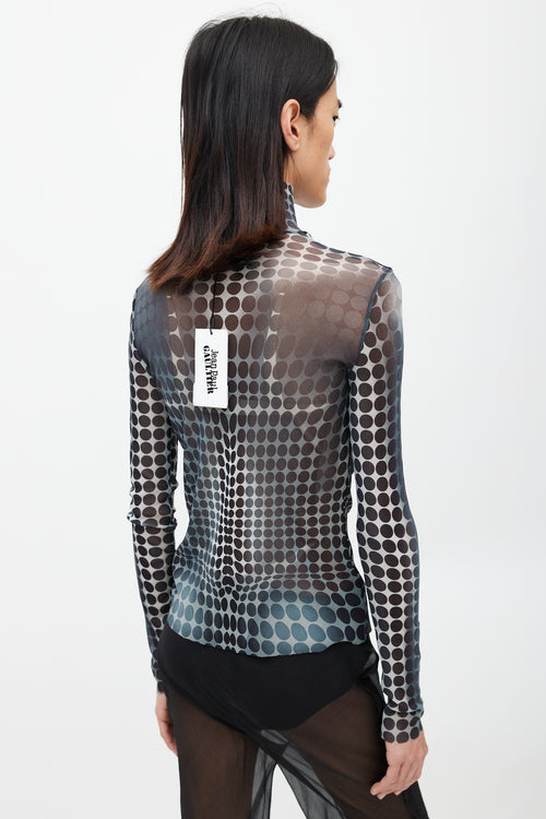 Jean Paul Gaultier Black 
White Polka Dot Mesh Top