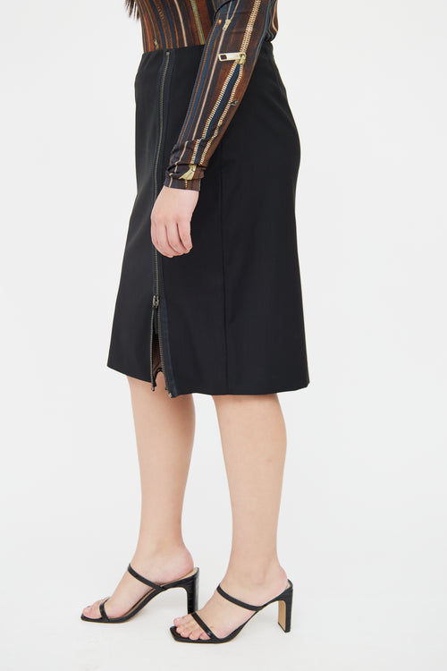 Jean Paul Gaultier Black Wool Zip Skirt