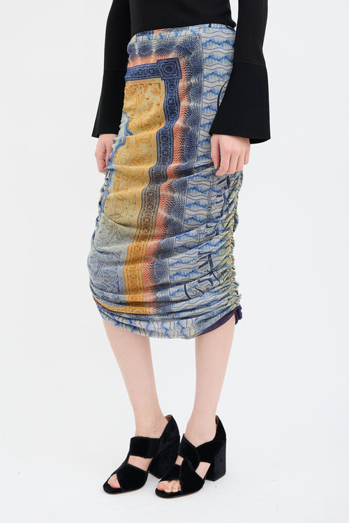 Jean Paul Gaultier Blue 
Orange Scarf Print Midi Skirt