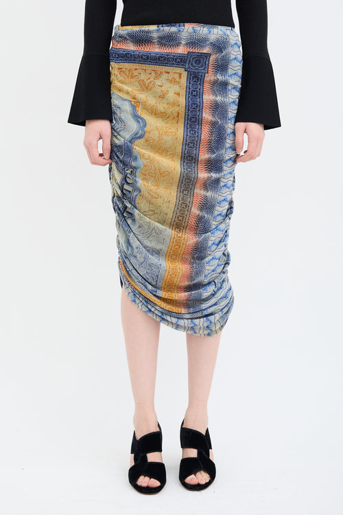 Jean Paul Gaultier Blue 
Orange Scarf Print Midi Skirt