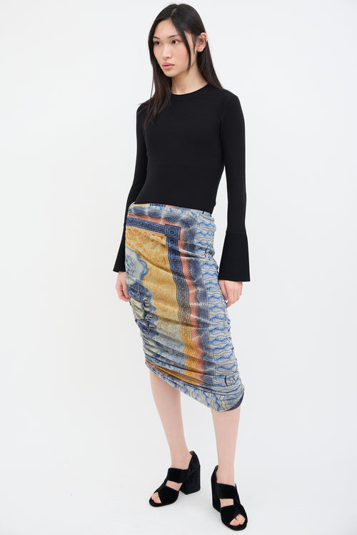 Jean Paul Gaultier Blue 
Orange Scarf Print Midi Skirt