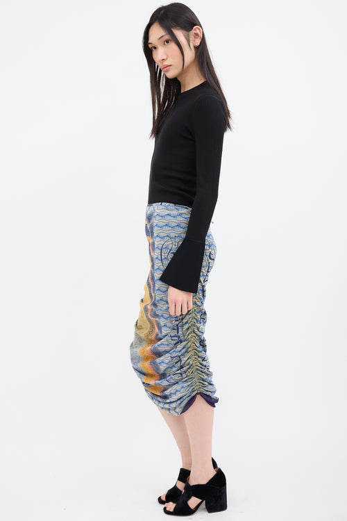 Jean Paul Gaultier Blue 
Orange Scarf Print Midi Skirt