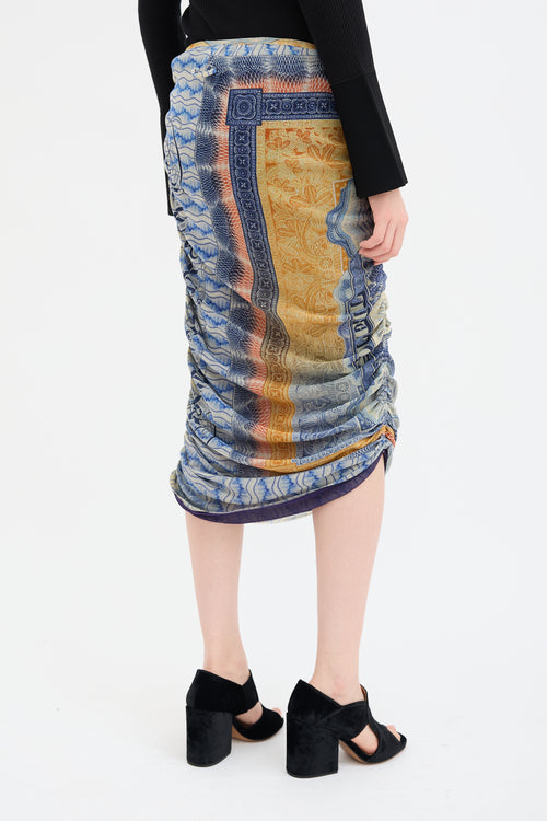 Jean Paul Gaultier Blue 
Orange Scarf Print Midi Skirt