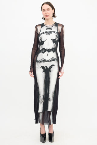 Jean Paul Gaultier Body Printed Maxi Dress